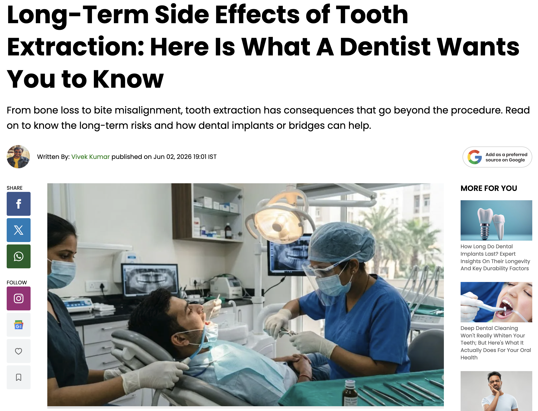 Long-Term Side Effects of Tooth Extraction: Here Is What A Dentist Wants You to Know